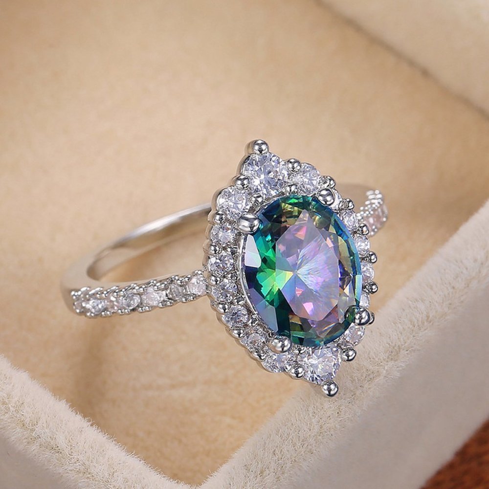 *NEW 925 Silver Mystic Topaz Halo Ring - Picture 2 of 9